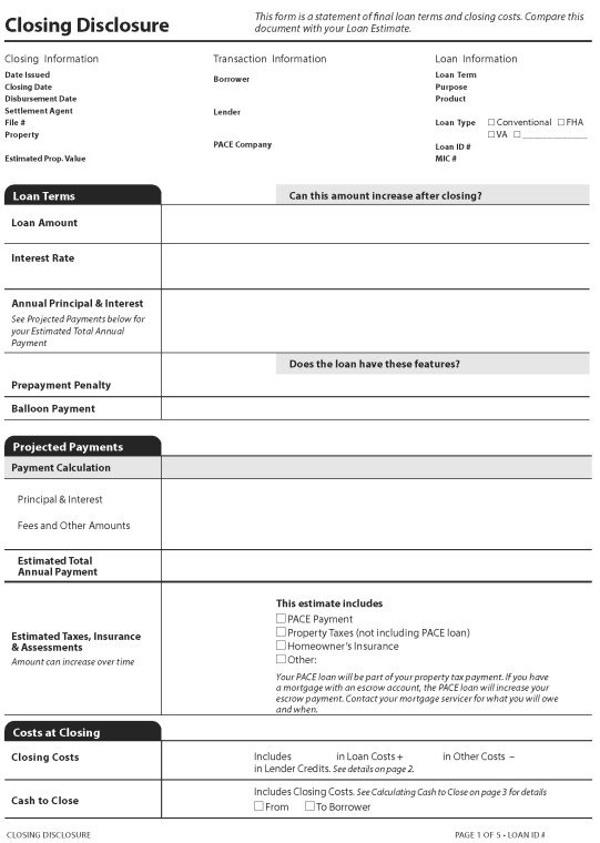 H-25(K)—Mortgage Loan Transaction Closing Disclosure—Model Form for Pace Transactions