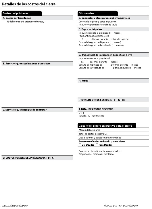H-28(K)—Mortgage Loan Transaction Loan Estimate—Model Form for Pace Transactions—Spanish Language Model Form (continued)