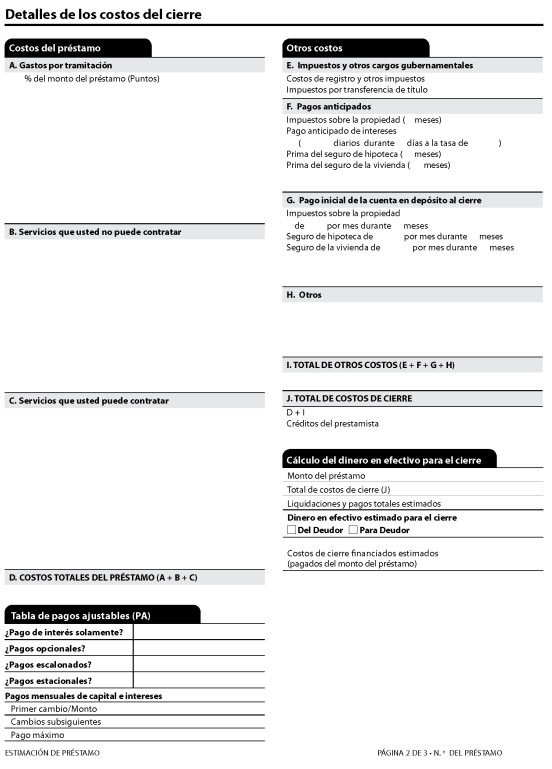 H-28(K)—Mortgage Loan Transaction Loan Estimate—Model Form for Pace Transactions—Spanish Language Model Form (continued)