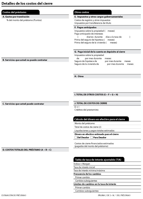 H-28(K)—Mortgage Loan Transaction Loan Estimate—Model Form for Pace Transactions—Spanish Language Model Form (continued)
