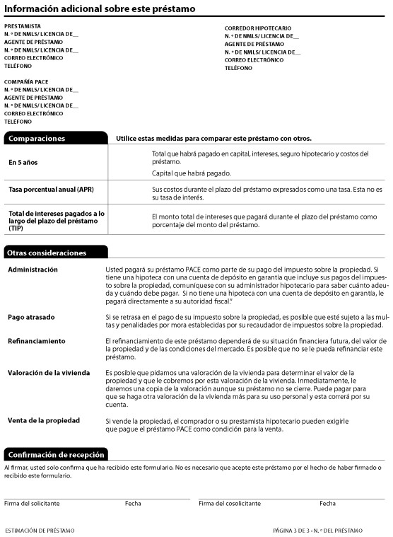 H-28(K)—Mortgage Loan Transaction Loan Estimate—Model Form for Pace Transactions—Spanish Language Model Form (continued)