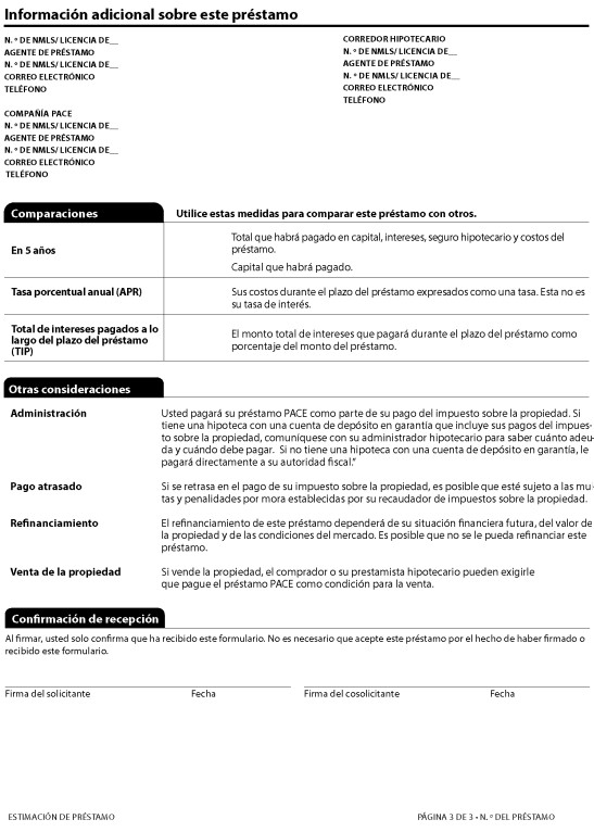 H-28(K)—Mortgage Loan Transaction Loan Estimate—Model Form for Pace Transactions—Spanish Language Model Form (continued)