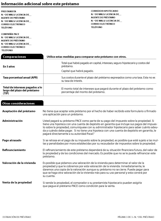 H-28(K)—Mortgage Loan Transaction Loan Estimate—Model Form for Pace Transactions—Spanish Language Model Form (continued)