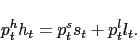 \begin{displaymath} p_{t}^h h_{t} = p_t^s s_t + p_t^l l_t. \end{displaymath}