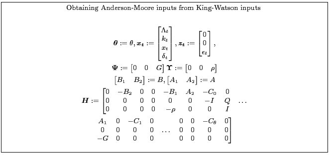 \fbox{\parbox{0.9\textwidth}{\small \centerline{Obtaining Anderson-Moore inputs ... ...&0&0&0&\dots&0&0&0&0\ -G&0&0&0&&0&0&0&0 \end{matrix}\right ] \end{gather*} }}