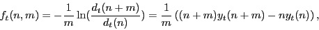 \begin{displaymath} f_t (n,m)=-\frac{1}{m}\ln (\frac{d_t (n+m)}{d_t (n)})=\frac{1}{m}\left( {(n+m)y_t (n+m)-ny_t (n)} \right), \end{displaymath}