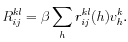 \displaystyle R_{ij}^{kl}=\beta \sum_{h}r_{ij}^{kl}(h)v_{h}^{k}.