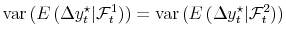  \operatorname{var}\left( E\left( \Delta y_{t}^{\star}\vert \mathcal{F}_{t}^{1} \right) \right) = \operatorname{var}\left( E\left( \Delta y_{t}^{\star}\vert \mathcal{F}_{t}^{2} \right) \right) 