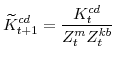 \displaystyle \widetilde{K}^{cd}_{t+1}=\frac{K^{cd}_{t}}{Z^{m}_{t}Z^{kb}_{t}}