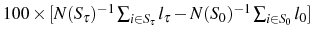  100\times[N(S_{\tau})^{-1}\sum_{i \in S_{\tau}}l_{\tau}- N(S_{0})^{-1}\sum_{i \in S_{0}}l_{0}]
