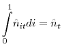  % {\displaystyle\int\limits_{0}^{1}} \hat{n}_{it}di=\hat{n}_{t}