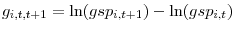  g_{i,t,t+1}=\ln(gsp_{i,t+1})-\ln(gsp_{i,t})