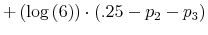 \displaystyle +\left( \log\left( 6\right) \right) \cdot\left( .25-p_{2}-p_{3}\right)