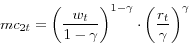 \begin{displaymath} mc_{2t} =\left( {\frac{w_t }{1-\gamma }} \right)^{1-\gamma }\cdot \left( {\frac{r_t }{\gamma }} \right)^\gamma \end{displaymath}