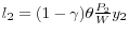 l_2 =(1-\gamma )\theta \frac{P_2 }{W}y_2 