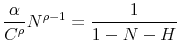 \displaystyle \frac{\alpha}{C^\rho}N^{\rho-1} = \frac{1}{1-N-H}