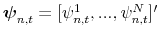  \boldsymbol{\psi}_{n,t}=[\psi_{n,t}^{1},...,\psi _{n,t}^{N}]^{\prime}