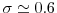  \sigma\simeq0.6