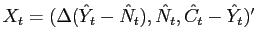 $ X_{t} = (\Delta(\hat{Y}_{t}-\hat{N}_{t}),\hat{N}_{t},\hat{C}_{t}-\hat{Y}_{t})^{\prime}$