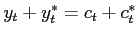 $y_{t}+y_{t}^{\ast }=c_{t}+c_{t}^{\ast }$