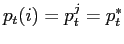 $ p_{t}(i)=p_{t}^{j}=p_{t}^{\ast}$
