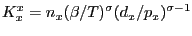 $\displaystyle K_{x}^{x}=n_{x}(\beta/T)^{\sigma}(d_{x}/p_{x})^{\sigma-1} $