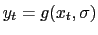 $\displaystyle y_{t} = g(x_{t}, \sigma)$