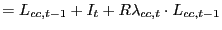 $\displaystyle =L_{cc,t-1}+I_{t}+R\lambda_{cc,t}\cdot L_{cc,t-1}$