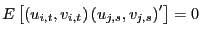$ E\left[ \left( u_{i,t},v_{i,t}\right) \left( u_{j,s},v_{j,s}\right) ^{\prime}\right] =0$