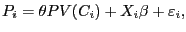 $\displaystyle P_{i} =\theta PV(C_{i} )+X_{i} \beta+\varepsilon_{i} ,$