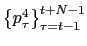$ \left\{ p_{\tau}^{4}\right\} _{\tau=t-1}^{t+N-1}$
