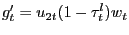 $ g^{\prime}_{t} = u_{2t}(1-\tau^{l}_{t})w_{t}$
