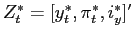 $ Z^{*}_{t}=[y^{*}_{t},\pi^{*}_{t},i^{*}_{y}]^{\prime}$