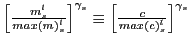 $ \left[ \frac{m^{l}_{s}}{max(m)_{s}^{l}}\right] ^{\gamma_{s}} \equiv\left[ \frac{c}{max(c)_{s}^{l}}\right] ^{\gamma_{s}}$
