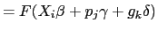 LaTex Encoded Math: \displaystyle =F(X_i \beta + p_j \gamma + g_k \delta)