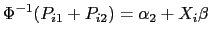 LaTex Encoded Math: \displaystyle \Phi^{-1}(P_{i1}+ P_{i2})=\alpha_{2} +X_i \beta