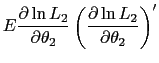 LaTex Encoded Math: \displaystyle E\frac{\partial \ln L_{2}}{\partial \theta _{2}}\left( \frac{\partial \ln L_{2}}{\partial \theta _{2}}\right) ^{\prime }