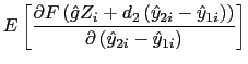 LaTex Encoded Math: \displaystyle E\left[ \frac{\partial F\left( \hat{g}Z_{i}+d_{2}\left( \hat{y}_{... ...}\right) \right) }{\partial \left( \hat{y}_{2i}-\hat{y}_{1i}\right) }% \right]