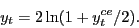 \begin{displaymath} y_t =2\ln (1+y_t^{ce} /2). \end{displaymath}
