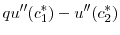 $\displaystyle q u^{\prime\prime}(c_1^*) - u^{\prime\prime}(c_2^*)$