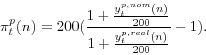 \begin{displaymath} \pi _t^p (n)=200(\frac{1+\frac{y_t^{p,nom} (n)}{200}}{1+\frac{y_t^{p,real} (n)}{200}}-1). \end{displaymath}