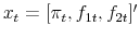 x_{t}=[\pi_{t},f_{1t},f_{2t}% ]^{\prime}