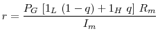 \displaystyle r= \frac{P_G~[1_L~(1-q)+1_H~q]~R_m}{I_m}