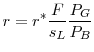 \displaystyle r= r^{*}\frac{F}{s_L}\frac{P_G}{P_B}