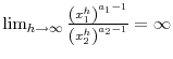  \lim_{h\rightarrow\infty}\frac{\left( x_{1}^{h}\right) ^{a_{1}-1}}{\left( x_{2}^{h}\right) ^{a_{2}-1}}=\infty
