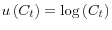  u\left( C_{t}\right) =\log\left( C_{t}\right) 