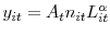 \displaystyle y_{it}=A_{t}n_{it}L_{it}^{\alpha}% 