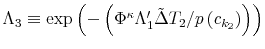  \Lambda_{3}\equiv\exp\left( -\left( \Phi^{\kappa}\Lambda_{1}^{\prime}\tilde{\Delta}T_{2}/p\left( c_{k_{2}% }\right) \right) \right) 