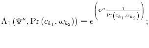 \Lambda_{1}\left( \Psi^{\kappa},\Pr\left( c_{k_{1}},w_{k_{2}}\right) \right) \equiv e^{^{\left( \Psi^{\kappa}\frac{1}{\Pr\left( c_{k_{1}% },w_{k_{2}}\right) }\right) }};