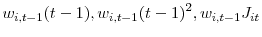 \displaystyle w_{i,t-1}(t-1),w_{i,t-1}(t-1)^{2},w_{i,t-1}J_{it}